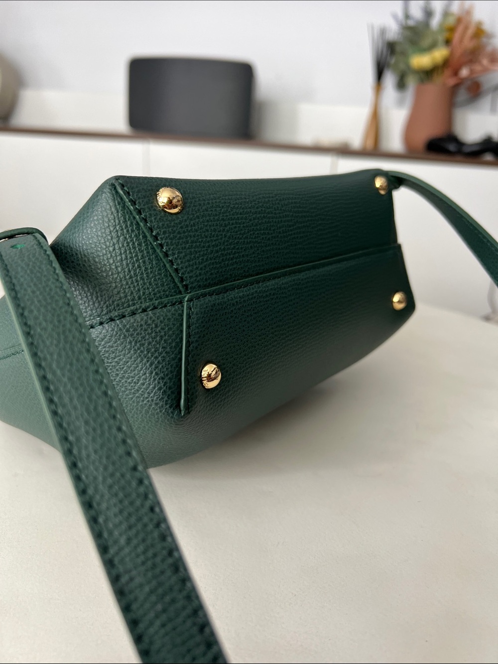 Polène Numéro Un Nano Mini Top Handle Crossbody Bag - Green Textured Leather - Picture 7 of 9